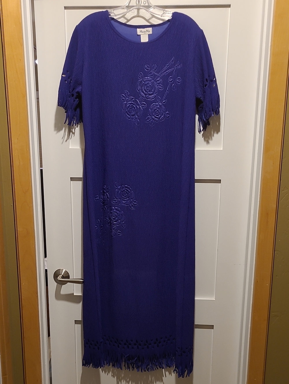 Maxima Deep Purple Fringe-Trim Maxi Dress